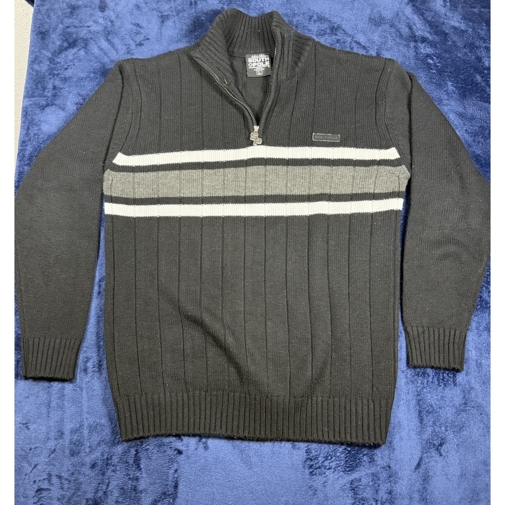 Southpole L Black White Gray 1/4 zip sweater